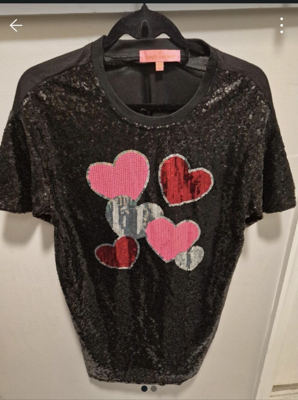 Simply Southern Black Sequin Mini Dress with Pink and Red Heart Appliqués